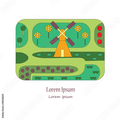 Thin line flat design of wind mill 