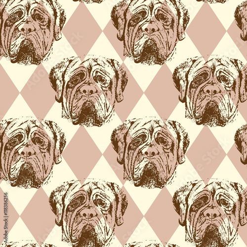 Sketch mastiff - seamless pattern. 
