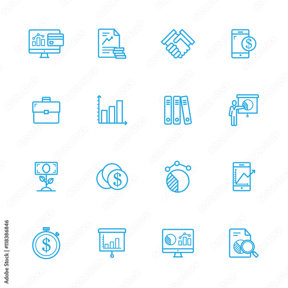 Trade blue line icons Trade blue line icons