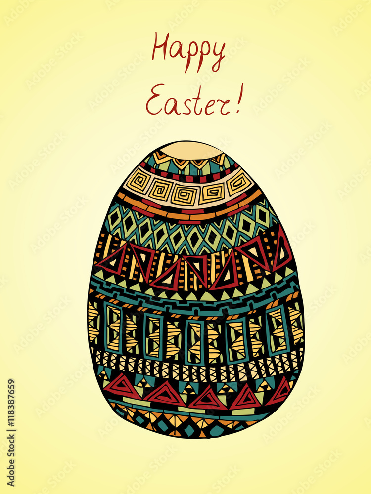 Hand-drawn Easter egg with geometric ornament