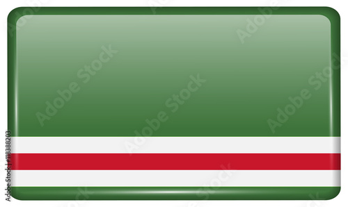 Flags Chechen Republic of Ichke in the form a magnet on refrigerator with reflections light. Vector
