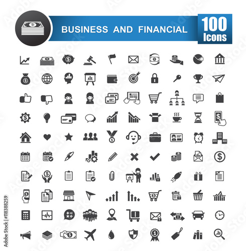 100 icons set of business and financial isolated on white backgr