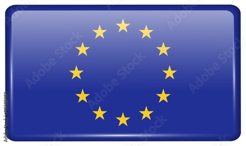 Flags European Union in the form of a magnet on refrigerator with reflections light. Vector