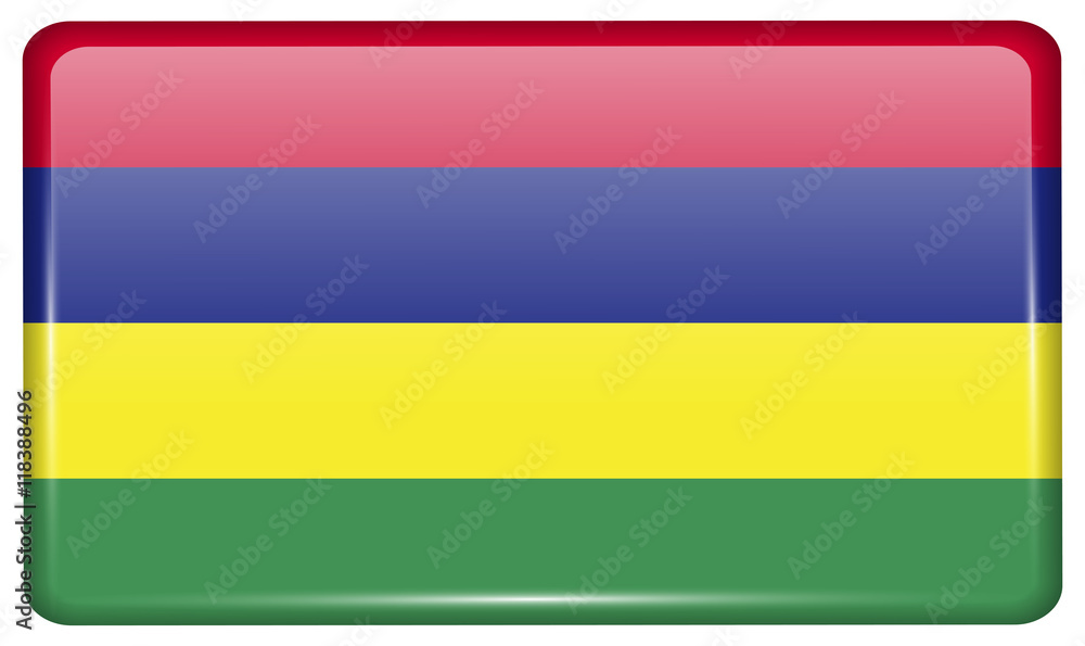 Flags Mauritius in the form of a magnet on refrigerator with reflections light. Vector Flags Mauritius in the form of a magnet on refrigerator with reflections light. Vector