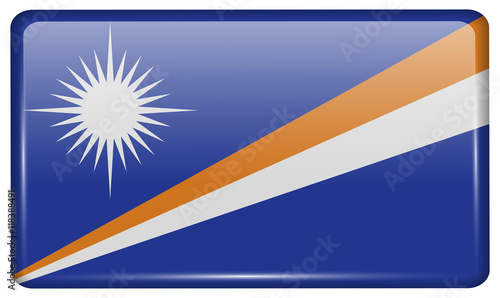 Flags Marshll Islands in the form of a magnet on refrigerator with reflections light. Vector