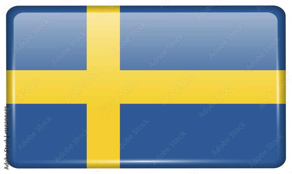 Flags Sweden in the form of a magnet on refrigerator with reflections light. Vector Flags Sweden in the form of a magnet on refrigerator with reflections light. Vector