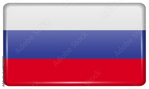 Flags Russia in the form of a magnet on refrigerator with reflections light. Vector