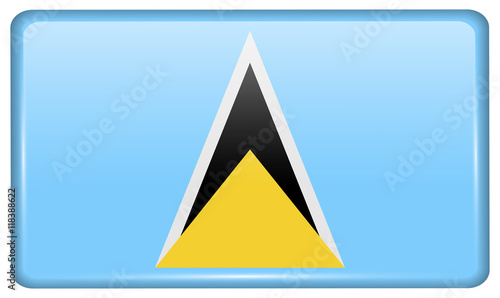 Flags Saint Lucia in the form of a magnet on refrigerator with reflections light. Vector
