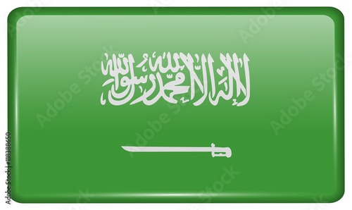 Flags Saudi Arabia in the form of a magnet on refrigerator with reflections light. Vector