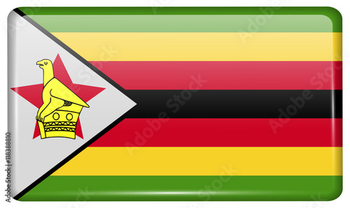 Flags Zimbabwe in the form of a magnet on refrigerator with reflections light. Vector