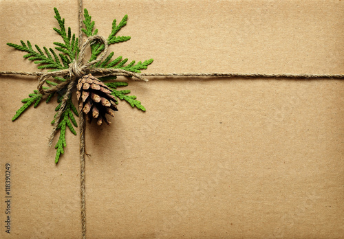 Brown cardboard box tied wi...