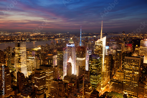 Fototapeta Widok z góry na nocny Manhattan panorama