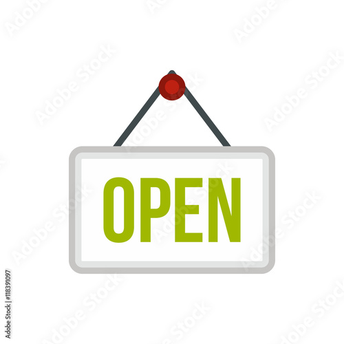 Open sign board icon in flat style isolated on white background