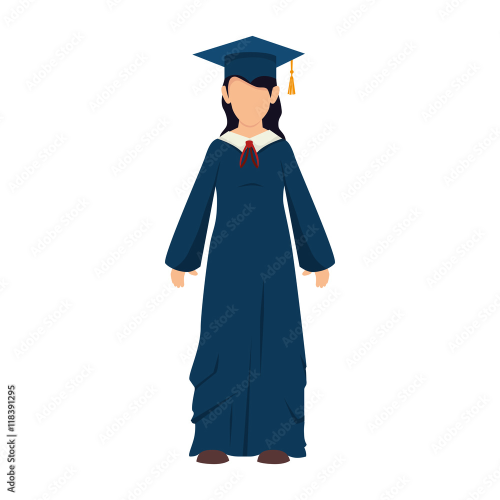 women girl hat graduate graduation gown cap achievement vector illustration isolated