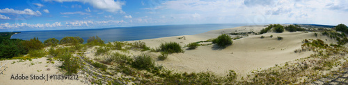 panoramic view of sand dune and sea