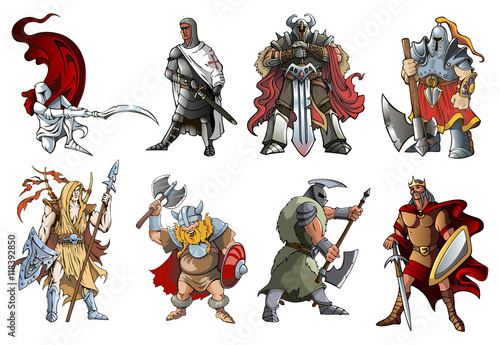 Knights and Warriors of different times, vector illustration