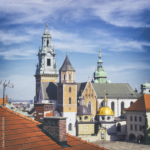 View of Wawel Royal Cathedral (Katedra Wawelska) from the castel tower, Wawel Hill, Krakow photo