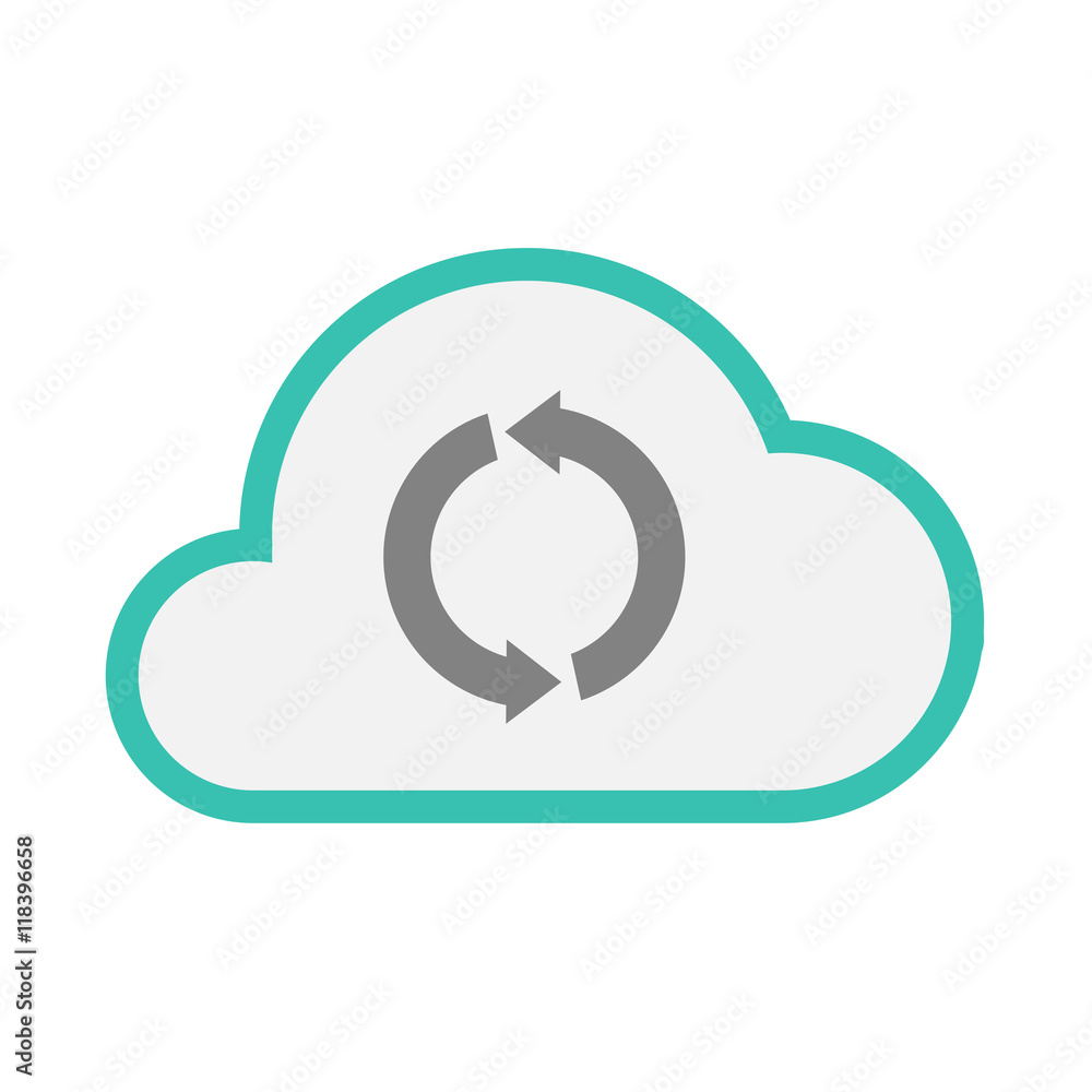 Isolated line art cloud icon with a round recycle sign Isolated line art cloud icon with a round recycle sign