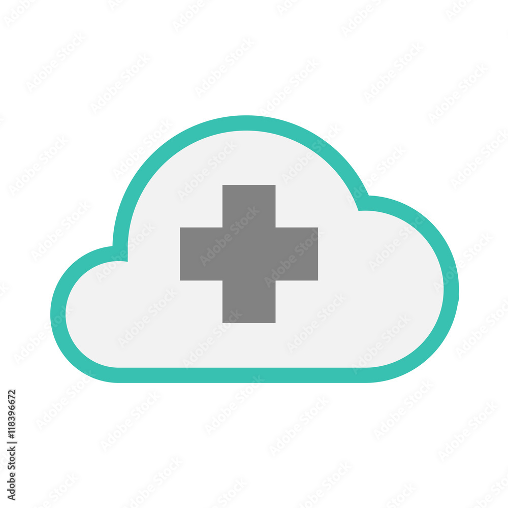 Isolated line art cloud icon with a pharmacy sign Isolated line art cloud icon with a pharmacy sign