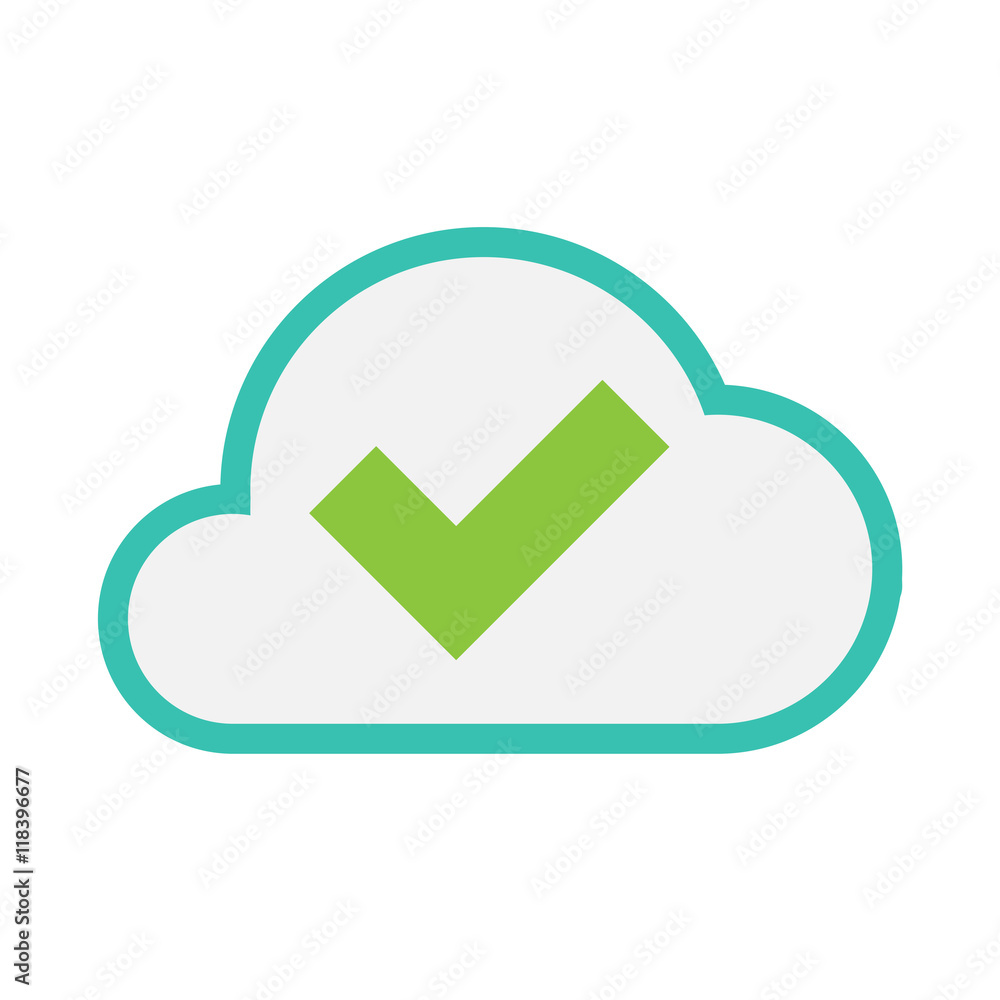 Isolated line art cloud icon with a check mark Isolated line art cloud icon with a check mark