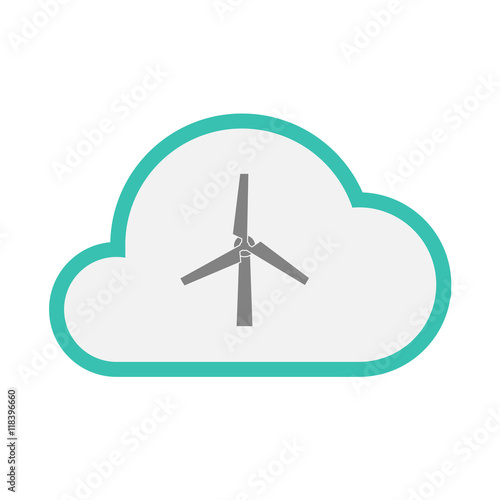 Isolated line art cloud icon with a wind turbine