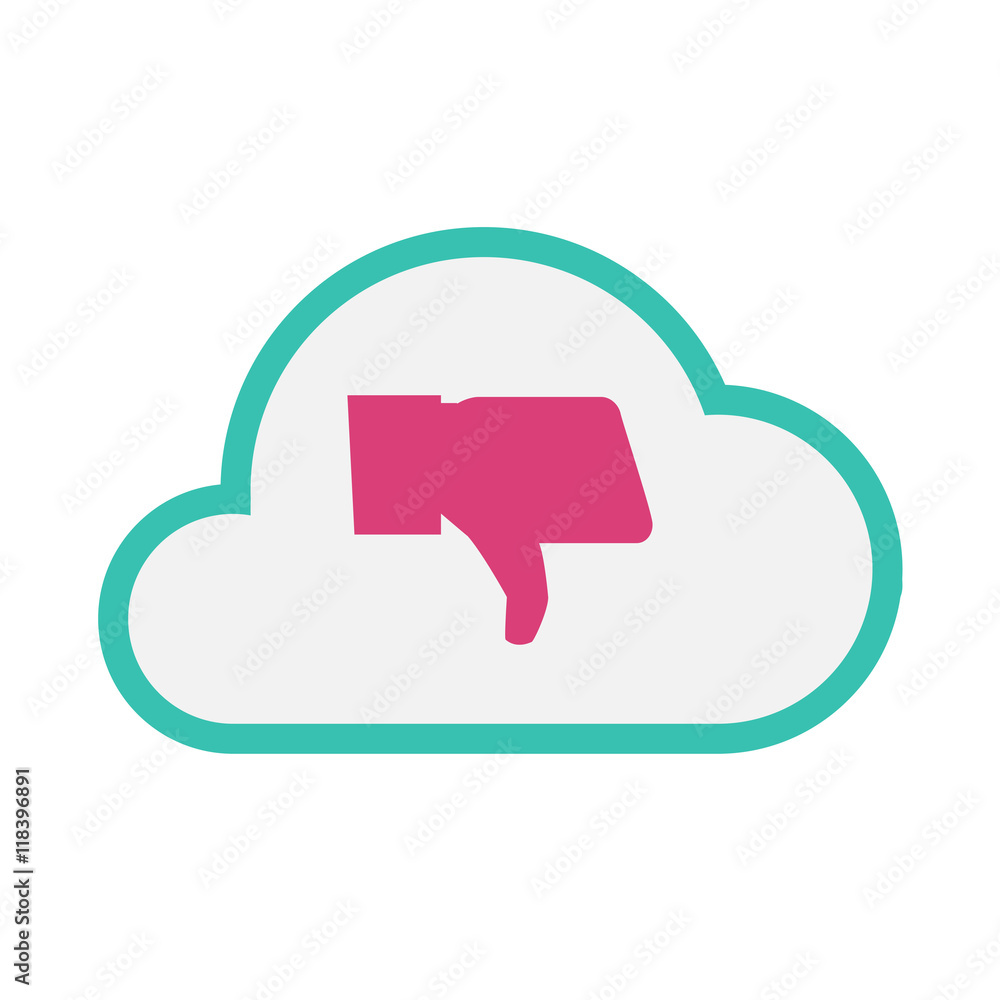 Isolated line art cloud icon with a thumb down hand Isolated line art cloud icon with a thumb down hand