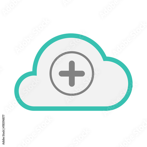 Isolated line art cloud icon with a sum sign