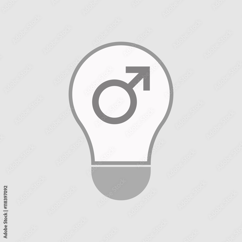 Isolated line art light bulb icon with a male sign Isolated line art light bulb icon with a male sign
