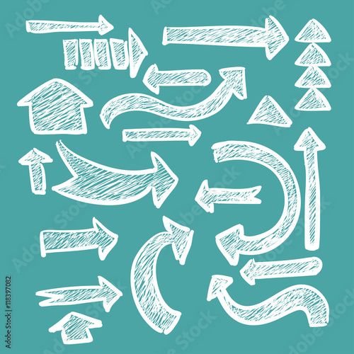 Hand-drawn arrow set in chalk rough grunge banner for web or infographic design. Vector