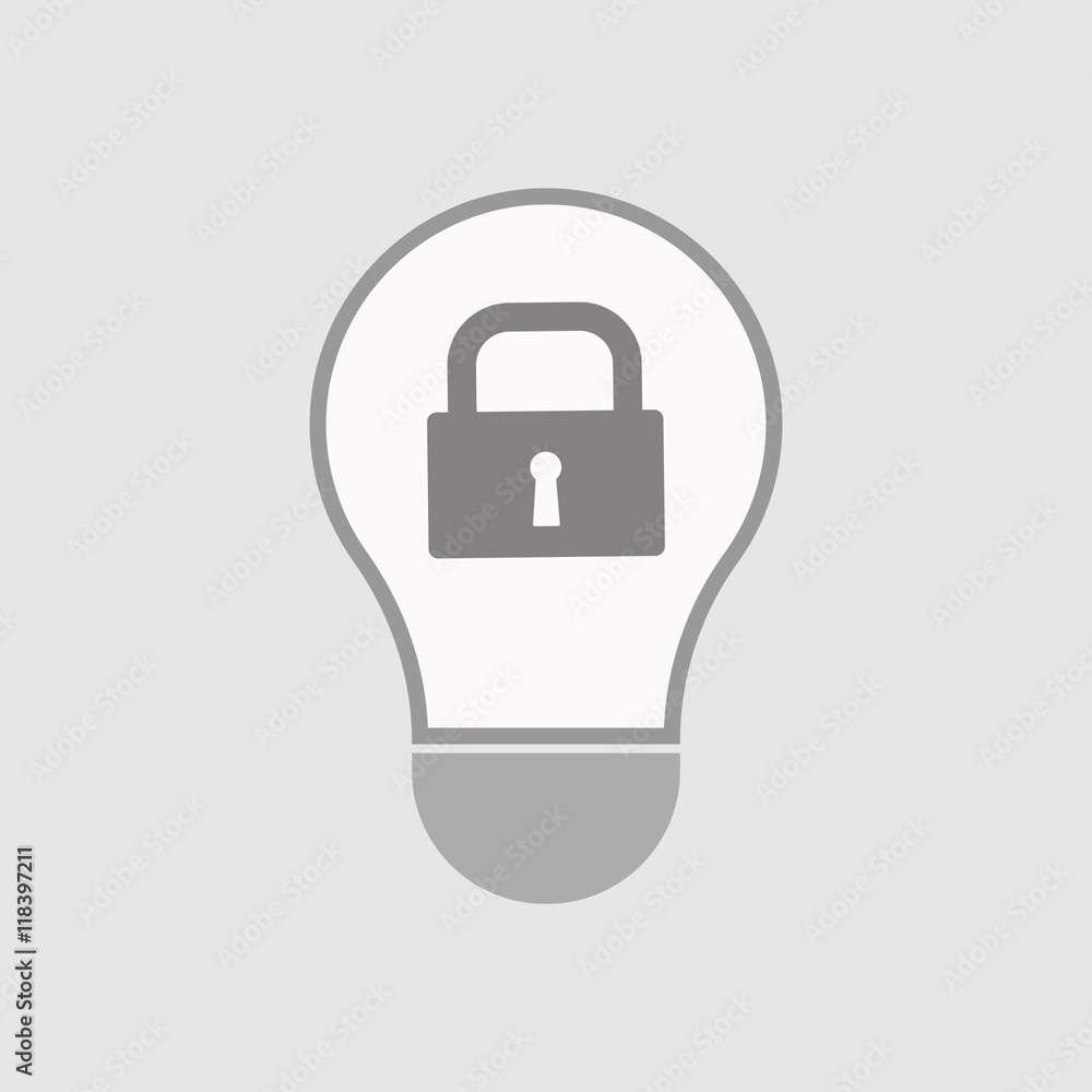 Isolated line art light bulb icon with a closed lock pad Isolated line art light bulb icon with a closed lock pad