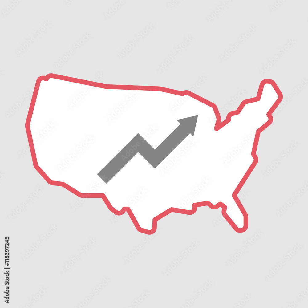 Isolated line art USA map icon with a graph Isolated line art USA map icon with a graph