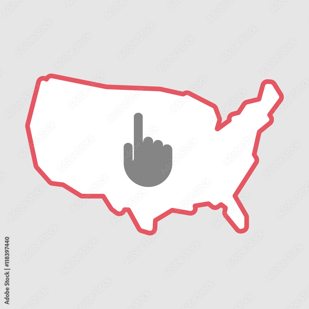 Obraz premium Isolated line art USA map icon with a pointing hand