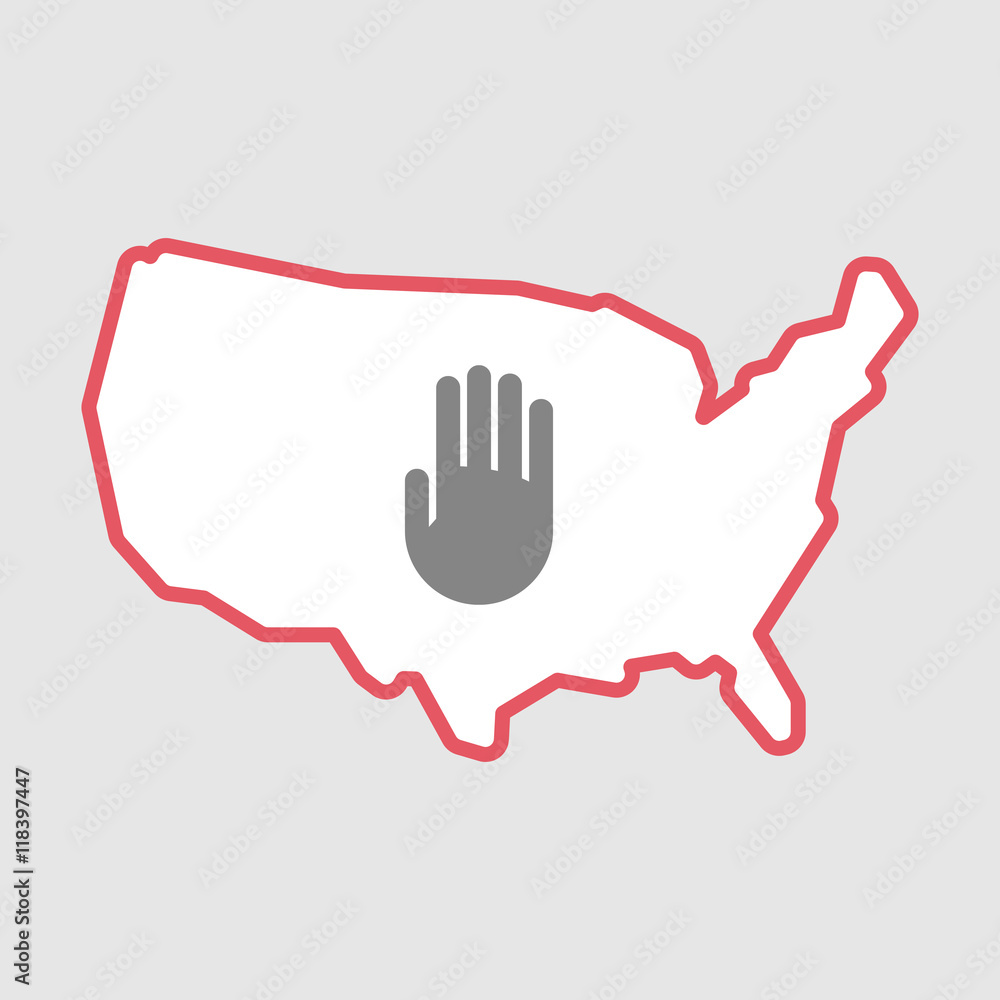 Obraz premium Isolated line art USA map icon with a hand