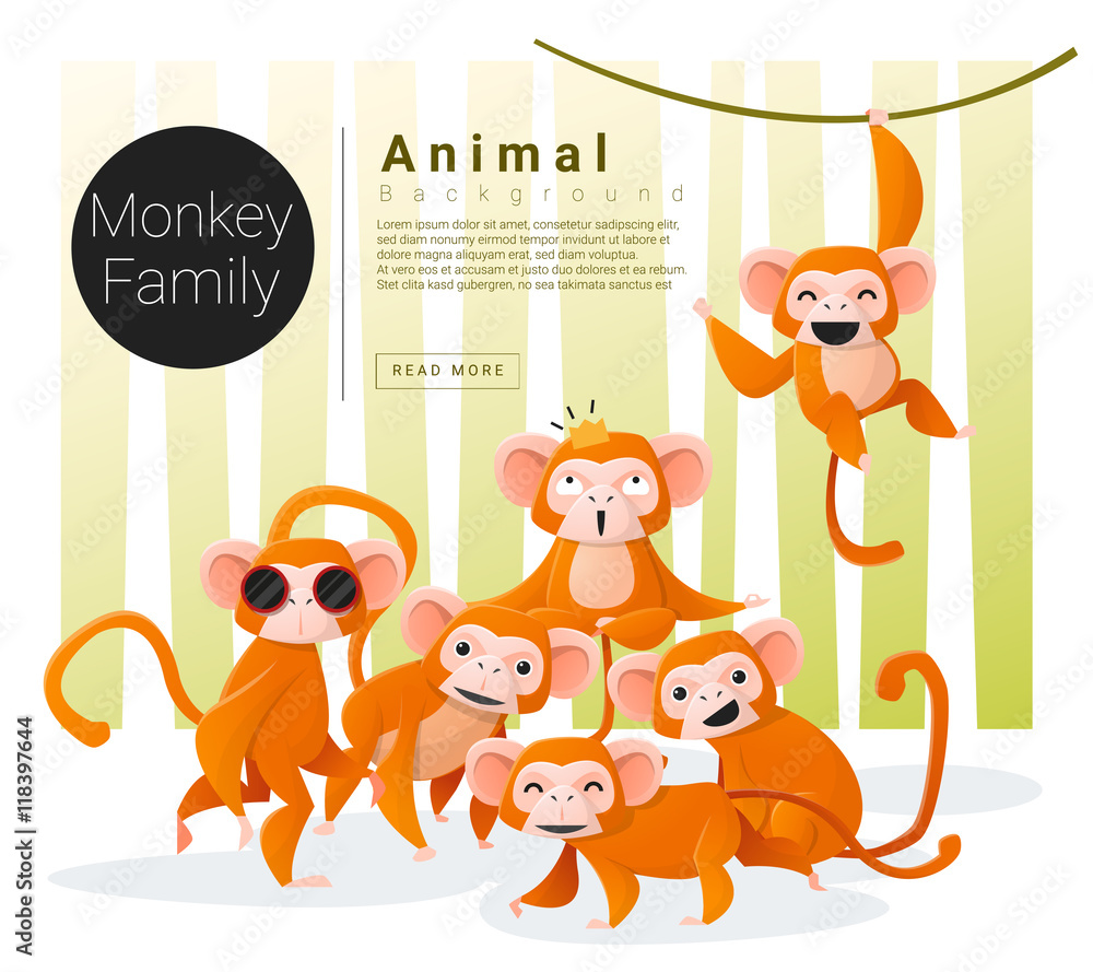 Naklejka premium Cute animal family background with Monkeys , vector , illustration