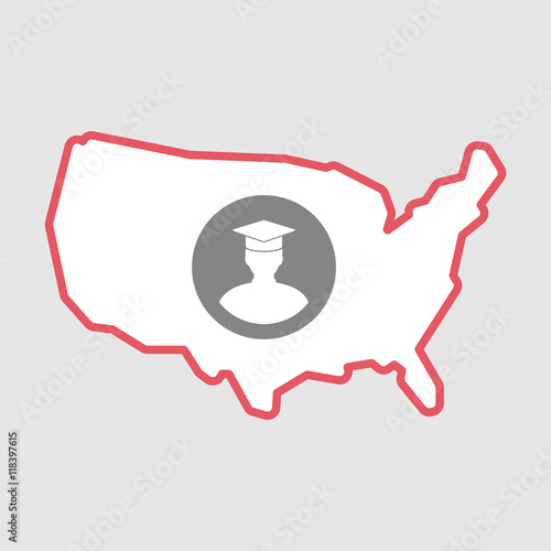 Isolated line art  USA map icon with a student
