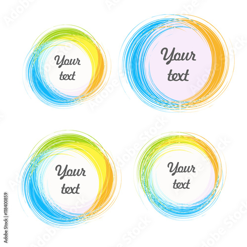 Design elements for the background. Color circular stickers with the text.