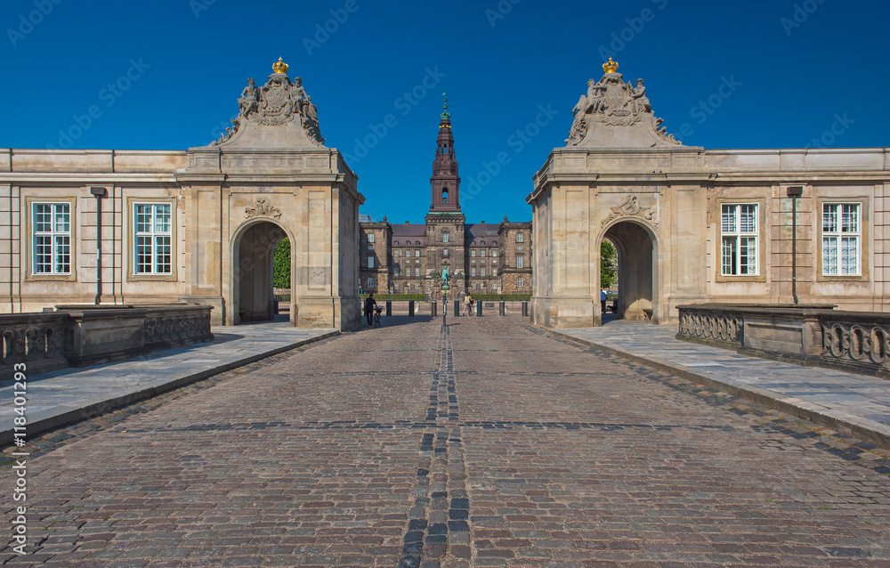 Christianborg palace front view in Copenhagen, Denmark