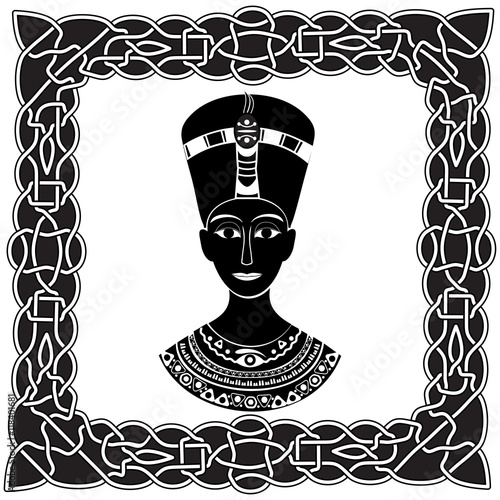 Black - white silhouette Pharaoh Nefertiti or Cleopatra in a fra