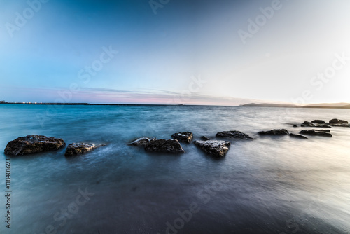 motion blur in Alghero shoreline on a clear night