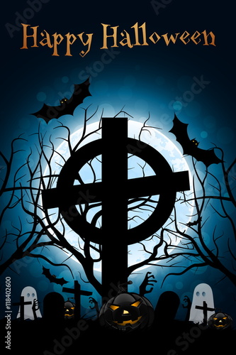 Halloween Zombie Party Poster. Holiday Card.