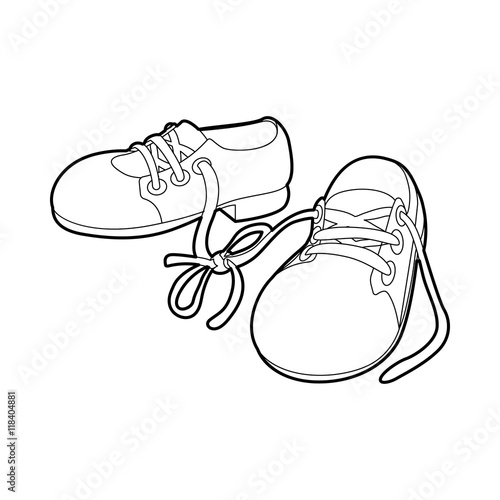 Tied shoes joke icon in outline style isolated on white background. Funny symbol