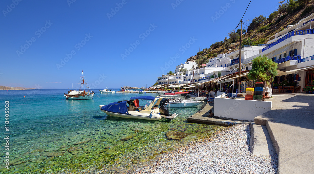 Sea bay with clear water at Loutro town on Crete island