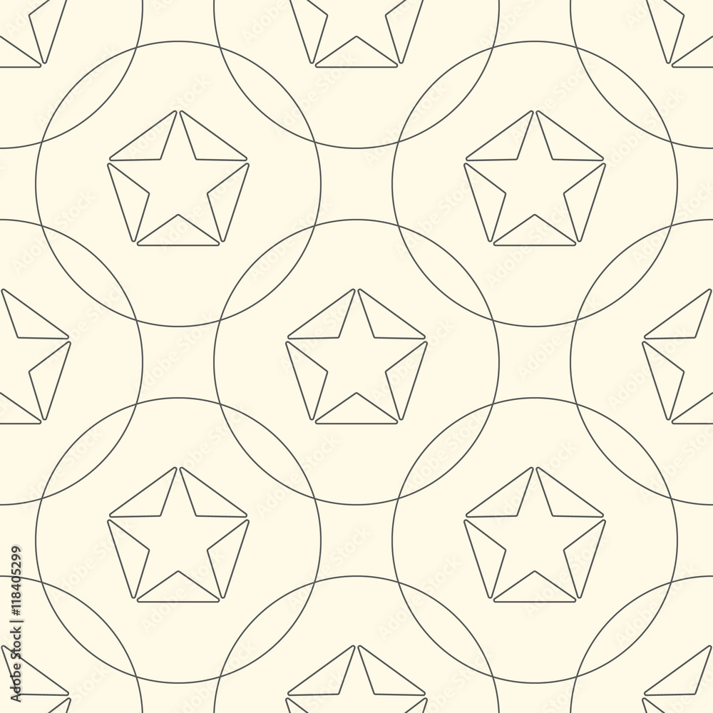 Stars of grey lined triangles and circles. Seamless pattern. Stars of grey lined triangles and circles. Seamless pattern.