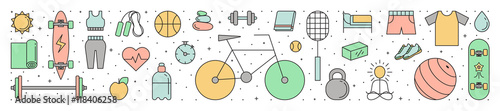 Fitness and sport horizontal outline illustration. Simple design