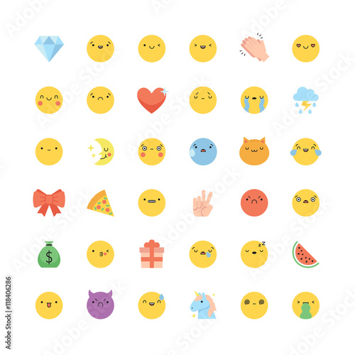Emoji icon vector set. Flat cute korean style isolated emoticons