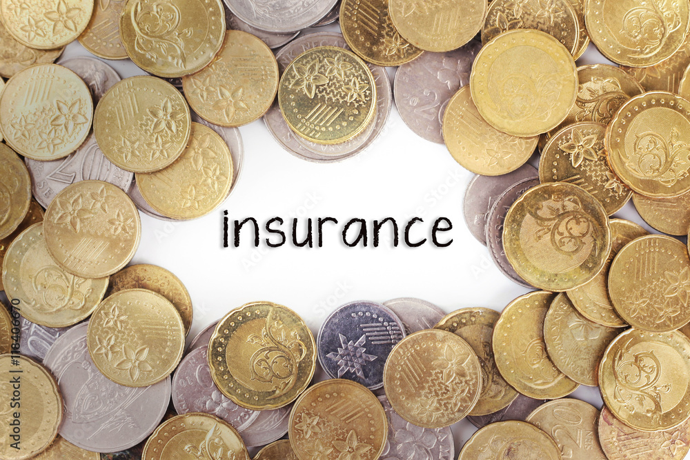 Background of the gold coin with word insurance in the middle. Background of the gold coin with word insurance in the middle.