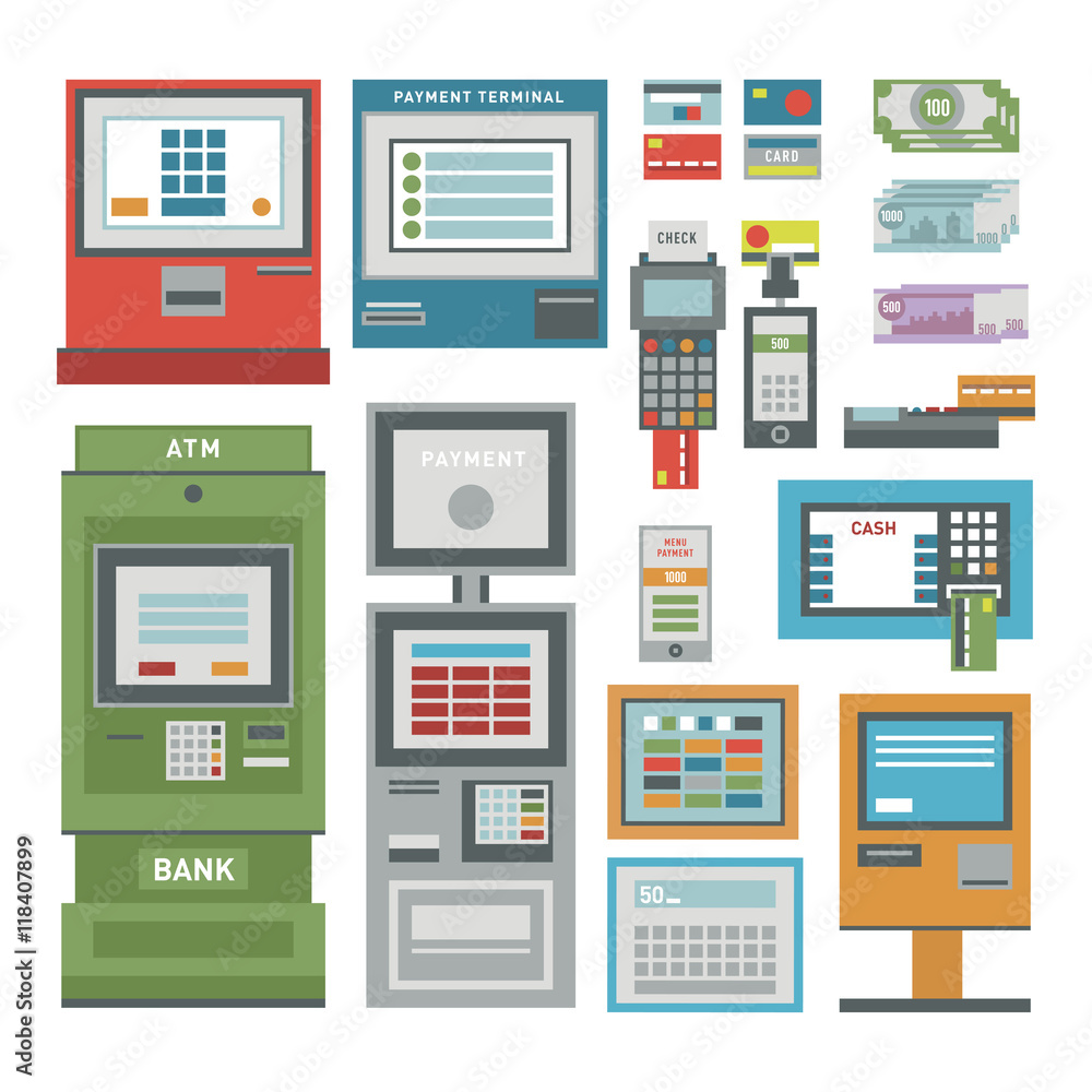 ATM icons vector set ATM icons vector set