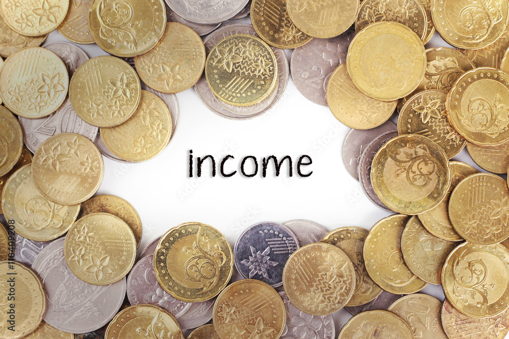 Background of the gold coin with word income in the middle. Background of the gold coin with word income in the middle.