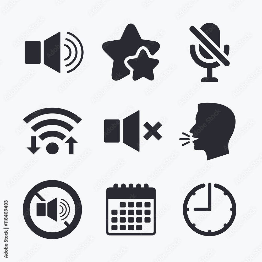 Player control icons. Sound, microphone and mute Player control icons. Sound, microphone and mute