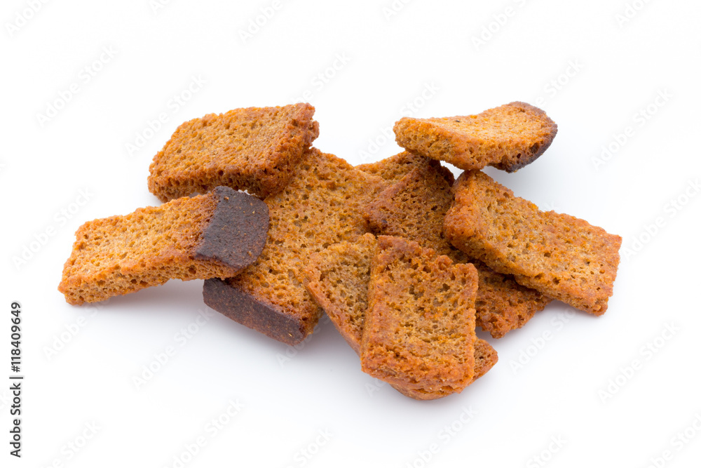 Bread croutons isolated on a white background. Bread croutons isolated on a white background.